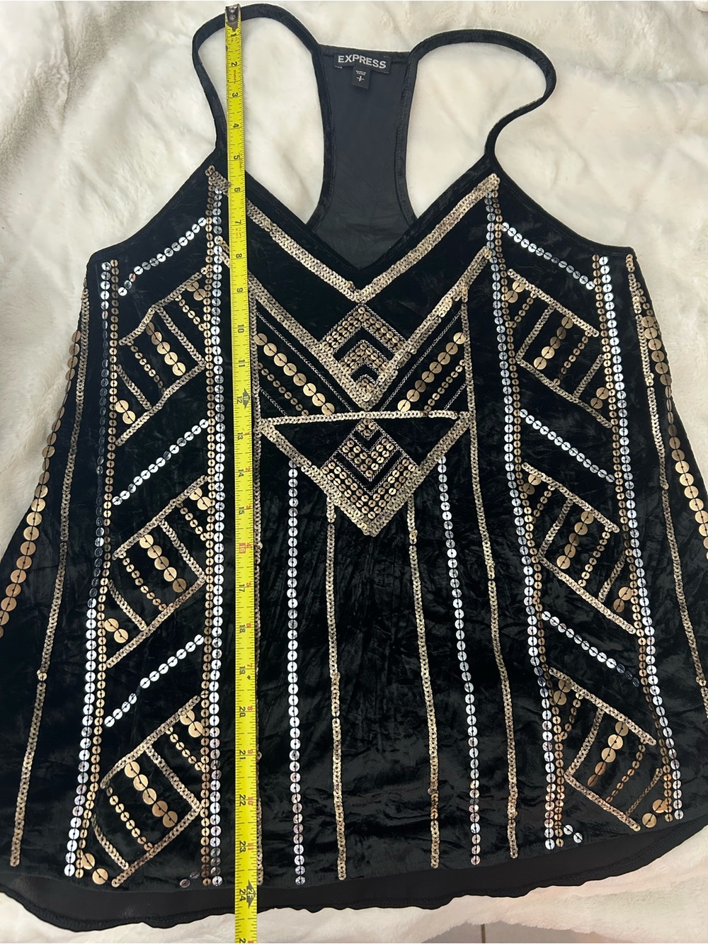 Express Black Tank Top with Gold & Silver Sequin Geometric Design - Picture 6 of 9